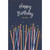 Tall Thin Gold Foil Flamed Candles on Dark Blue Birthday Card: Happy Birthday to You