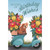 Dog Sitting on Seat of Blue Scooter Packed With Flowers Birthday Card: Bunches of Birthday Wishes