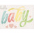 New Baby Card: Hello Baby Watercolor Letters Over Repeating Hearts: hello baby