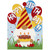 Birthday Card for Kids: Gnome in Yellow and Red Foil Party Hat Holding Cake: Happy Birthday!!