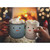 Christmas Card: Smiley Faced Snowman Mugs of Hot Cocoa: Warm Wishes