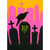 Crow Silhouette on Tombstone : Neon Orange and Pink Halloween Card: RIP