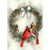 Two Cardinals on Wreath : White Bow Christmas Card