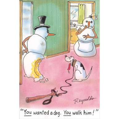 Snowman Walking the Dog Funny / Humorous Christmas Card | PaperCards.com