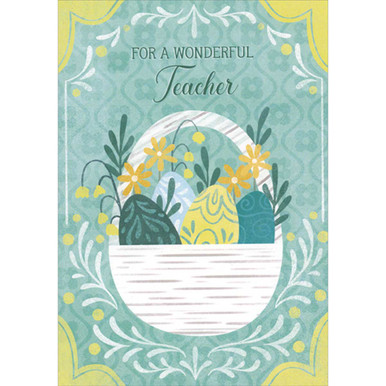 For a Wonderful Teacher: Oval Basket, Eggs and Yellow Flowers Easter ...