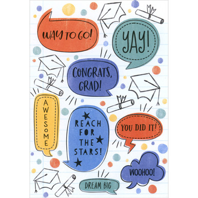 Colorful Talk Bubbles on Lined Paper: Way to Go, Yay, Congrats