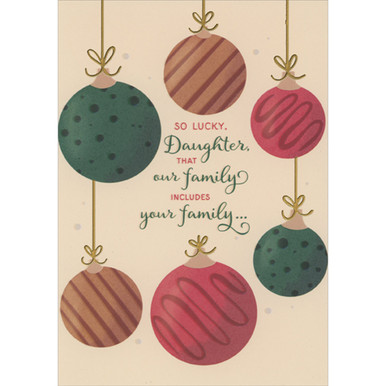Designer Greetings Red Ornament, Holly and Pine Around Thin Red Foil Oval Frame Mom Christmas Card from Daughter