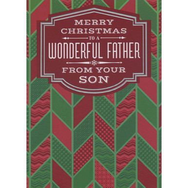 Red and Green Chevrons with Patterned Panels Christmas Card for Father ...