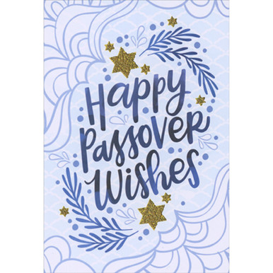 Happy Passover Wishes: Gold Foil Stars and Blue Vines Package of 8 ...