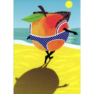 Peach Wearing Thong Swimsuit A-Press Funny Birthday Card for Her / Woman