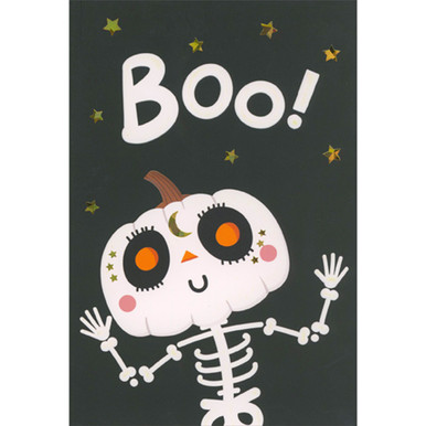 Hey Boo Skeleton Boo: Cute Skeleton with White Pumpkin Head on Black Halloween Card ...