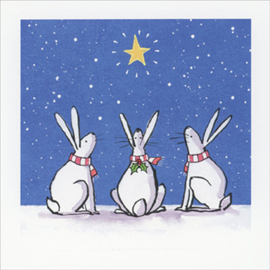 Christmas Wish: Three Rabbits Gazing Up at Yellow Star Box of 8 ...