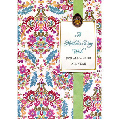 Green Stripe with Yellow Gems and Floral Background Mother's Day Card ...