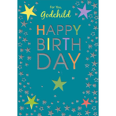 Silver Foil and Die Cut Stars Birthday Card for Godchild | PaperCards.com