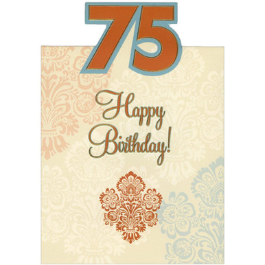 Embossed Foil Trimmed Letters on Cream Die Cut Top Fold Age 75 / 75th ...