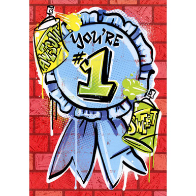 Blue Ribbon and Spray Paint Accomplishment Congratulations Card