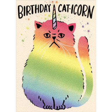 Rainbow Colored Cat Unicorn Funny / Humorous Birthday Card