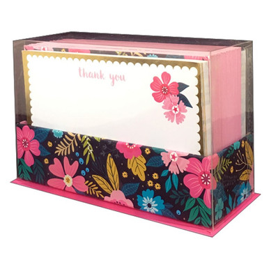 Navy Floral Box of 50 Flat Thank You Note Cards | PaperCards.com