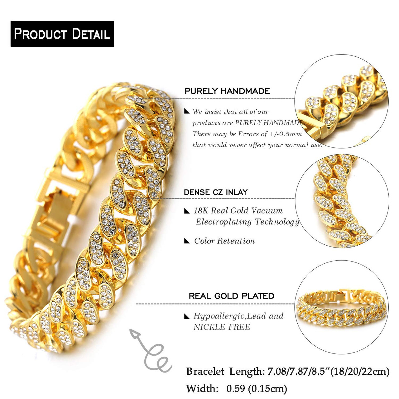 HALUKAKAH Gold Chains for Boys - Tycoon Junior - Kid's 14mm Diamond Cuban Link Chain,18K Real Gold/Platinum White Gold Plated Necklace Bracelet
