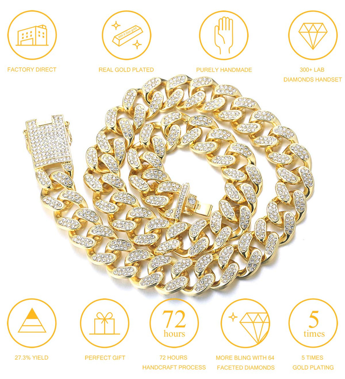 Halukakah Men's Iced Out Cuban Link Chain