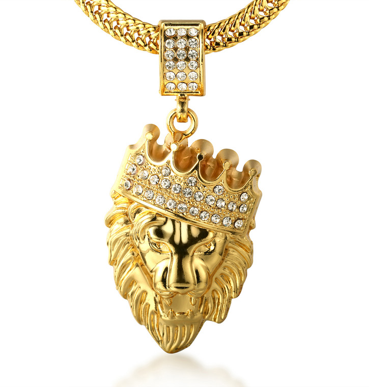 Halukakah "KINGS LANDING" Men's 18k Real Gold/Platinum White Gold Plated Crown Lion Pendant Necklace with SharkTail/Diamond Tennis/Rope/Cuban Chain