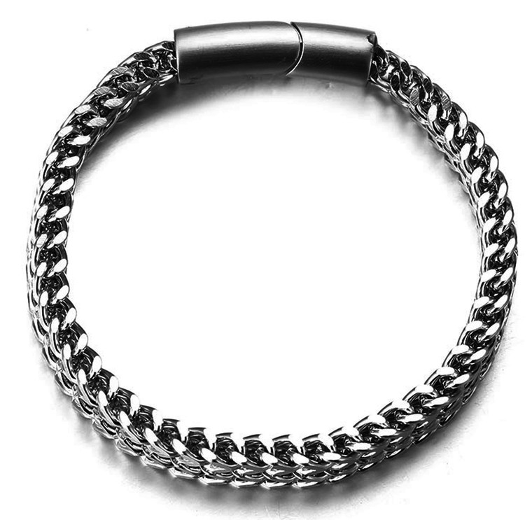 Halukakah Premium "Power" Men's Platinum/Gold/Gun Black Plated Titanium Chain Bracelet Handmade Matt Magnetic Clasp 8.5"(21.5cm) with Free Giftbox