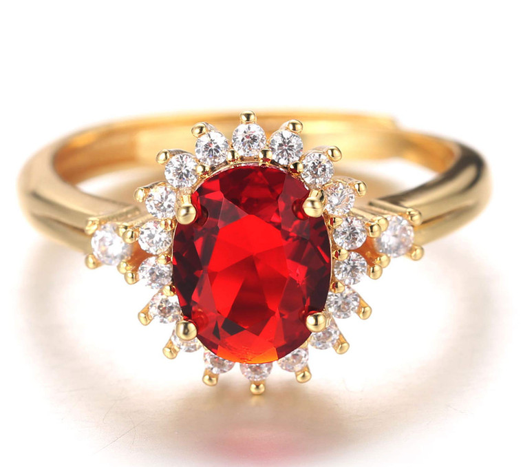 Halukakah Gold Ring for Women Men Iced Out with Oval Shape Ruby,18k Solid Gold Plated Sterling Silver Thumb Ring Lab Diamond Set Size Adjustable with Free Giftbox