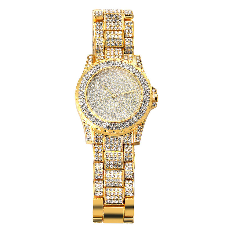 Halukakah Diamond Gold Watch Iced Out,Men's 18k Real Gold/Platinum White Gold Plated Quartz Wristband 8.7",with Cuban Link Chain 8"+18" Necklace Bracelet Set,Full Cz Diamonds,Free Giftbox