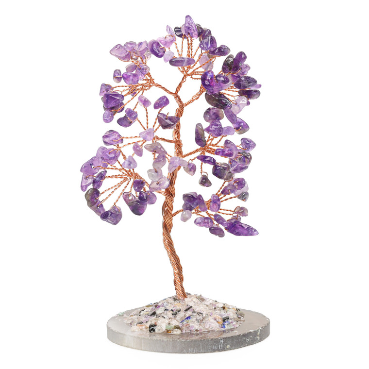 Halukakah Crystal Tree HEALTH Feng Shui Amethyst Quartz Authentic Gemstone Tree of life Hand-wrapped Copper Wire Branches Agate Base Singing Bowl Blessed 15cm Tall