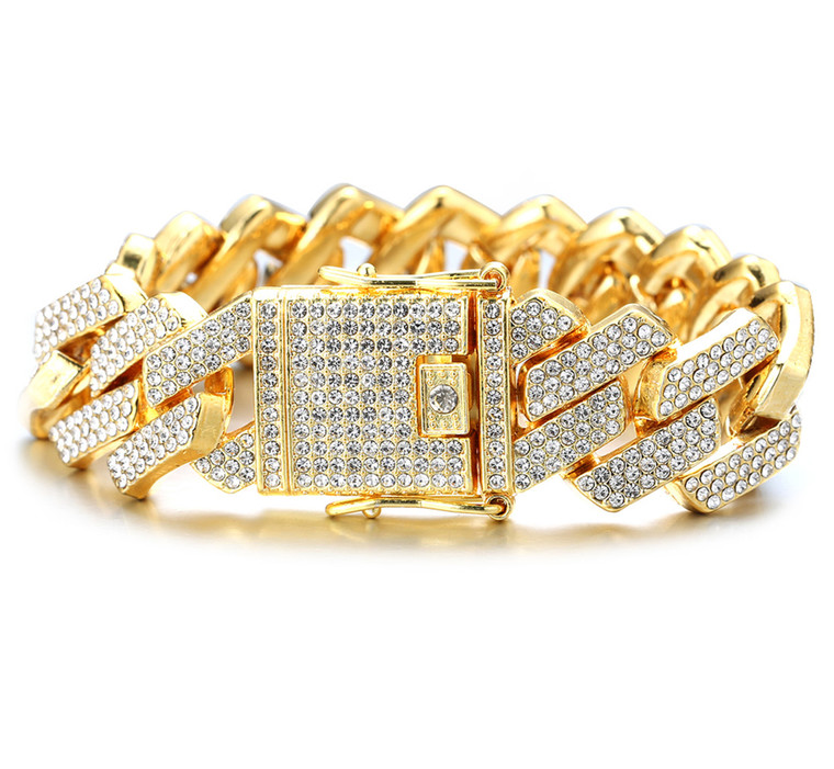 Halukakah Diamond Gold Chain for Men Iced Out,20MM Rhombus Lightning Three Row Diamonds 18k Real Gold Plated/Platinum White Gold Finish Bracelet/Necklace,Full Cz Diamond Cut Prong Set,Gift for Him