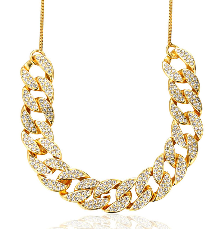 HALUKAKAH Gold Cuban Link Chain for Women Iced Out 18k Real Gold Plated / Platinum White Gold Plated Lab Diamonds Prong Set Size Adjustable with Free Giftbox