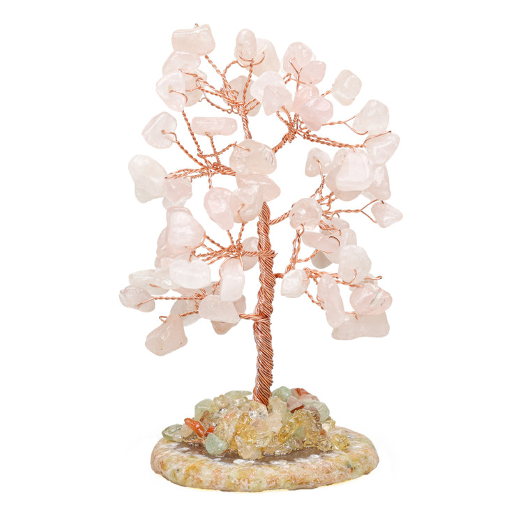 Halukakah Crystal Tree LOVE Feng Shui Pink Quartz Authentic Gemstone Tree of life Hand-wrapped Copper Wire Branches Agate Base Singing Bowl Blessed 10cm Tall
