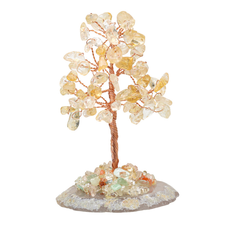 Halukakah Crystal Tree LUCKY Feng Shui Citrine Authentic Gemstone Tree of life Hand-wrapped Copper Wire Branches Agate Base Singing Bowl Blessed 10cm Tall