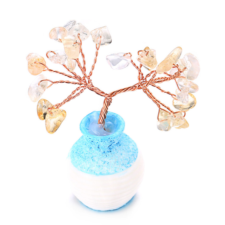 Halukakah Crystal Tree Mini Size LUCKY Feng Shui Citrine Authentic Gemstone Tree of life Hand-wrapped Copper Wire Branches Agate Base Singing Bowl Blessed 6cm Tall