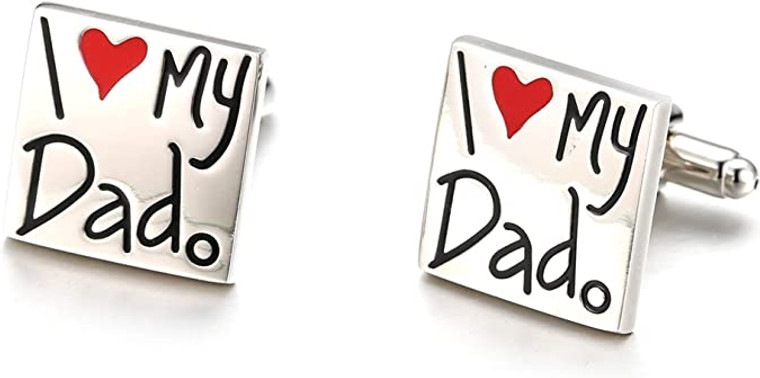Halukakah ● I Love My DAD ● Men's Cufflinks Creative Father Gift Platinum Plated Metal Heart Pattern 1 Pair with Free Giftbox
