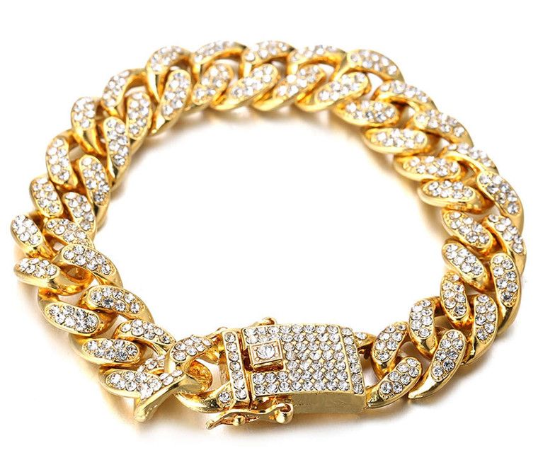 Halukakah Gold Chain Iced Out for Men,Men's 14MM Miami Cuban Link Chain Bracelet 7In(18cm) in 18kt Real Gold Plated,Full Cz Diamond Cut Prong Set,Gift for Him (ASIN: B07VBVTZZZ, Color: 14MM Gold Plated Bracelet)