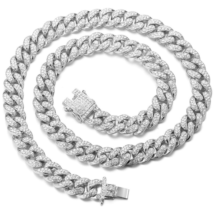 Halukakah Diamond Cuban Link Chain for Kid,14MM Boy's Platinum White Gold Plated Necklace 16",Lab Diamonds Prong Set Free Giftbox (ASIN: B08YY57R7M, Color: 14MM Platinum Plated Necklace)