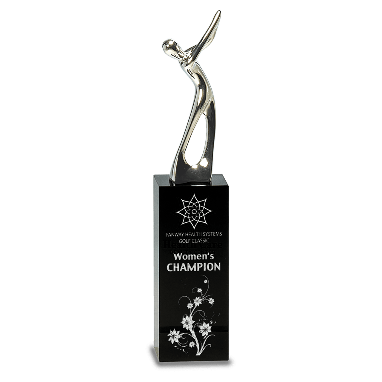 Silver Metal Golf Figure on Black Crystal Pedestal