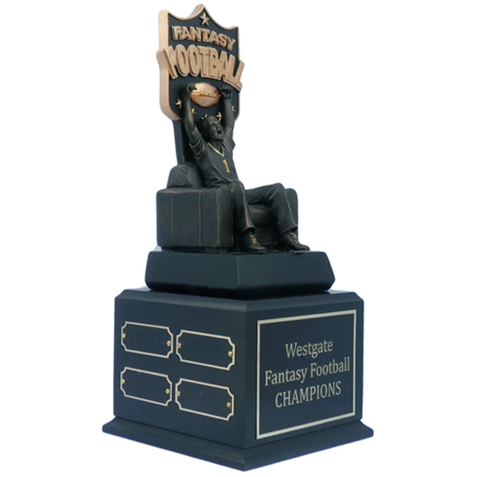 Super-Fan on Sofa Fantasy Football Trophy-Slanted