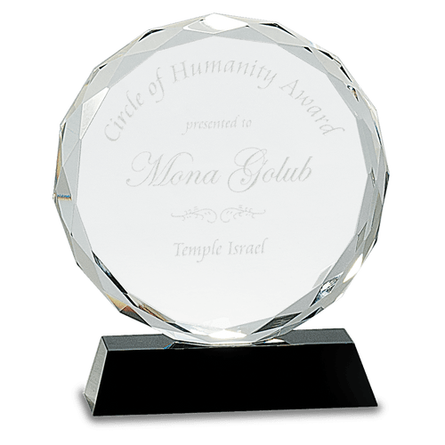 Round Facet Crystal on Black Pedestal Base