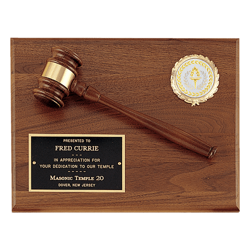 Genuine Walnut Gavel Plaque w/Color Insert