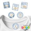 Waterproof baby clothing labels with adorable boy patterns featuring elephants lions and bears for daycare clothes and infant items