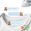 Personalized baby clothing labels in blue with baby bear design – iron-on name tags for daycare and baby clothes