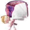 Custom waterproof name label attached to soft burp cloth for nursery organization