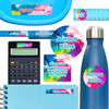 Artfully Yours waterproof name labels on lunch container, water bottle and school notebook