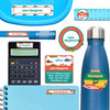 Fishing waterproof name labels on lunch container, water bottle and school notebook