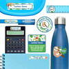 Sloth Buddies waterproof name labels on lunch container, water bottle and school notebook