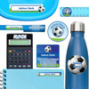 Goal Soccer waterproof name labels on lunch container, water bottle and school notebook