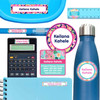 Tropical Trio waterproof name labels on lunch container, water bottle and school notebook