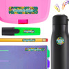 Sunflowers personalized name stickers on a school marker — waterproof labels for school supplies